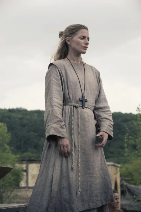 Nun’s on the run! Hild (Eva Birthistle) heads north with Uhtred