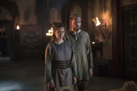 Brida (Emily Cox) and Ragner the Younger (Tobias Santelmann) were taken hostage at the end of season one