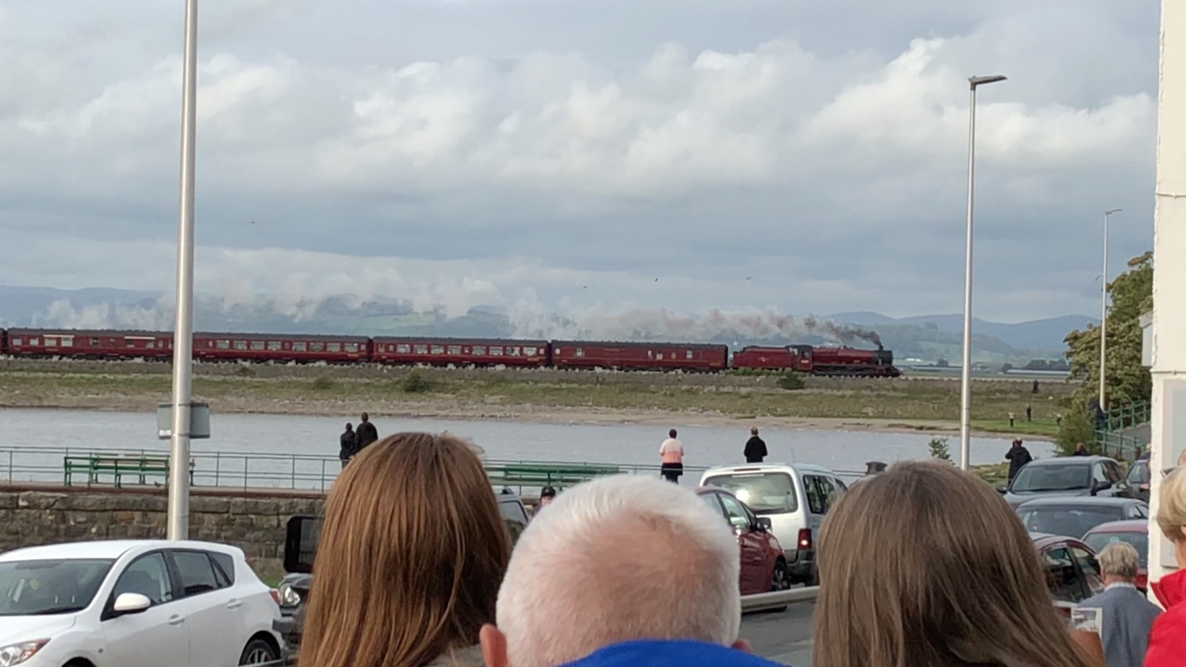 LMS Jubilee class 5699 Galatea steams across the viaduct at Arnside.