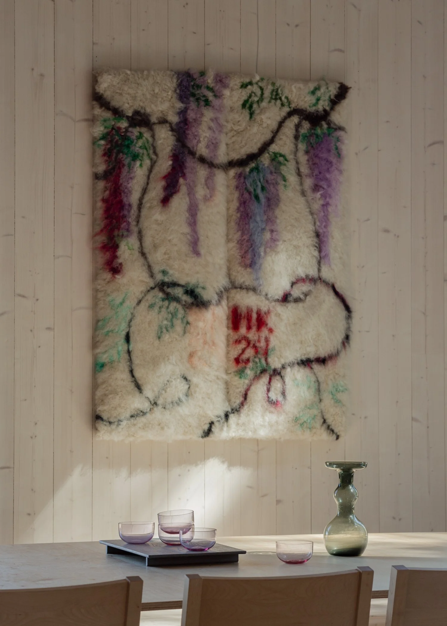 New Moon rya rug (2024) at Usva House, Kontiolahti, Finland