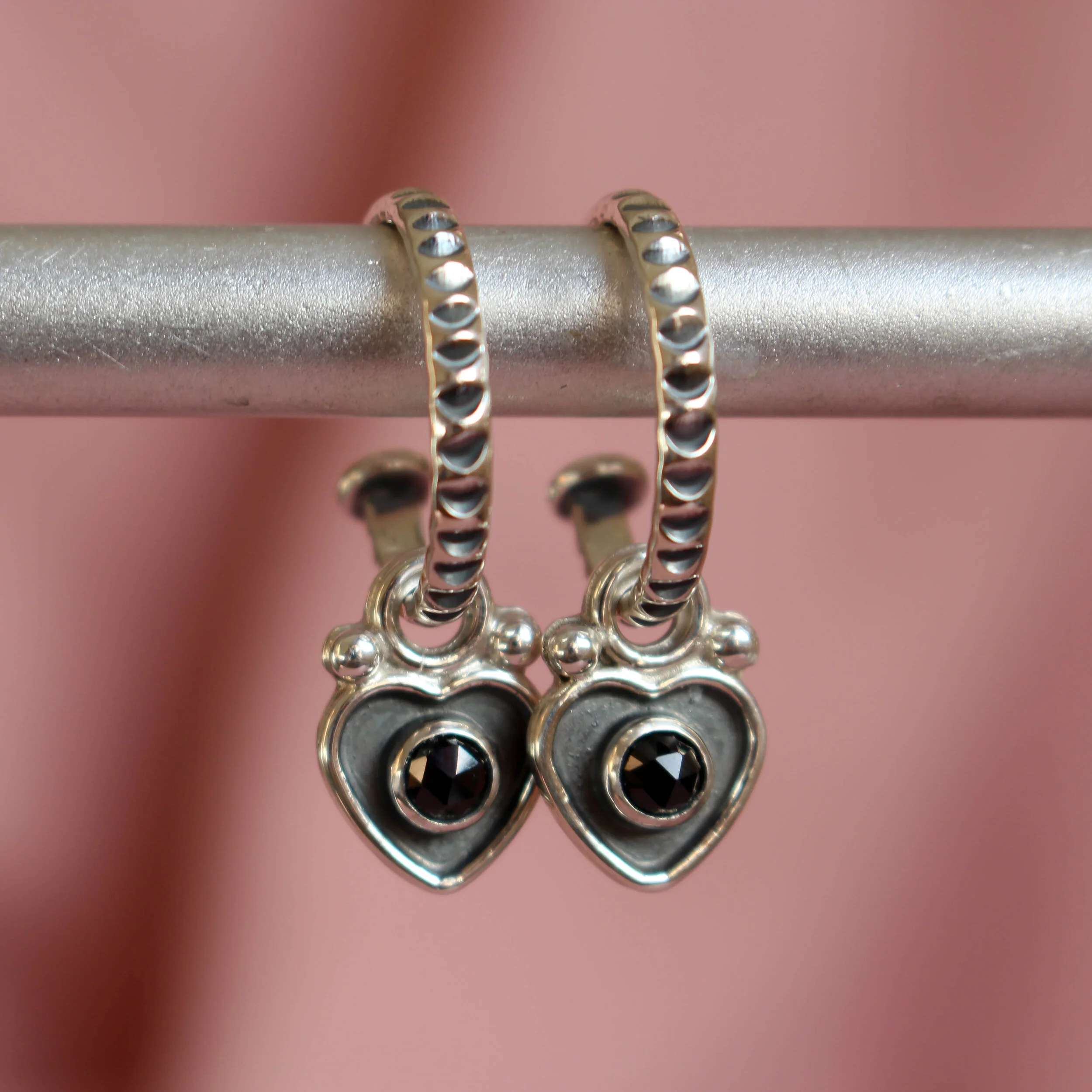 Sweetheart charm hoops with black spinel *made to order*