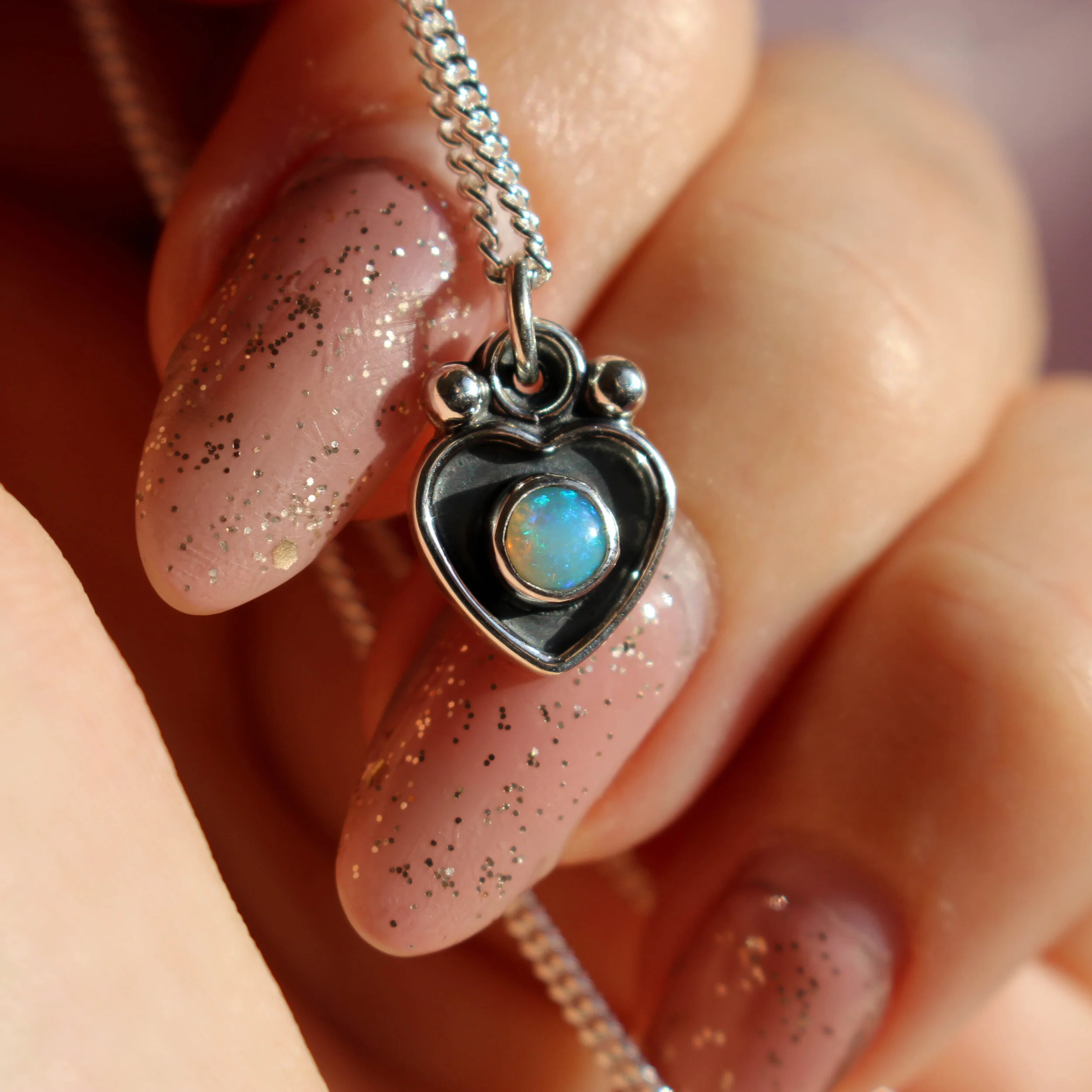 Opal heart charm pendant MTO