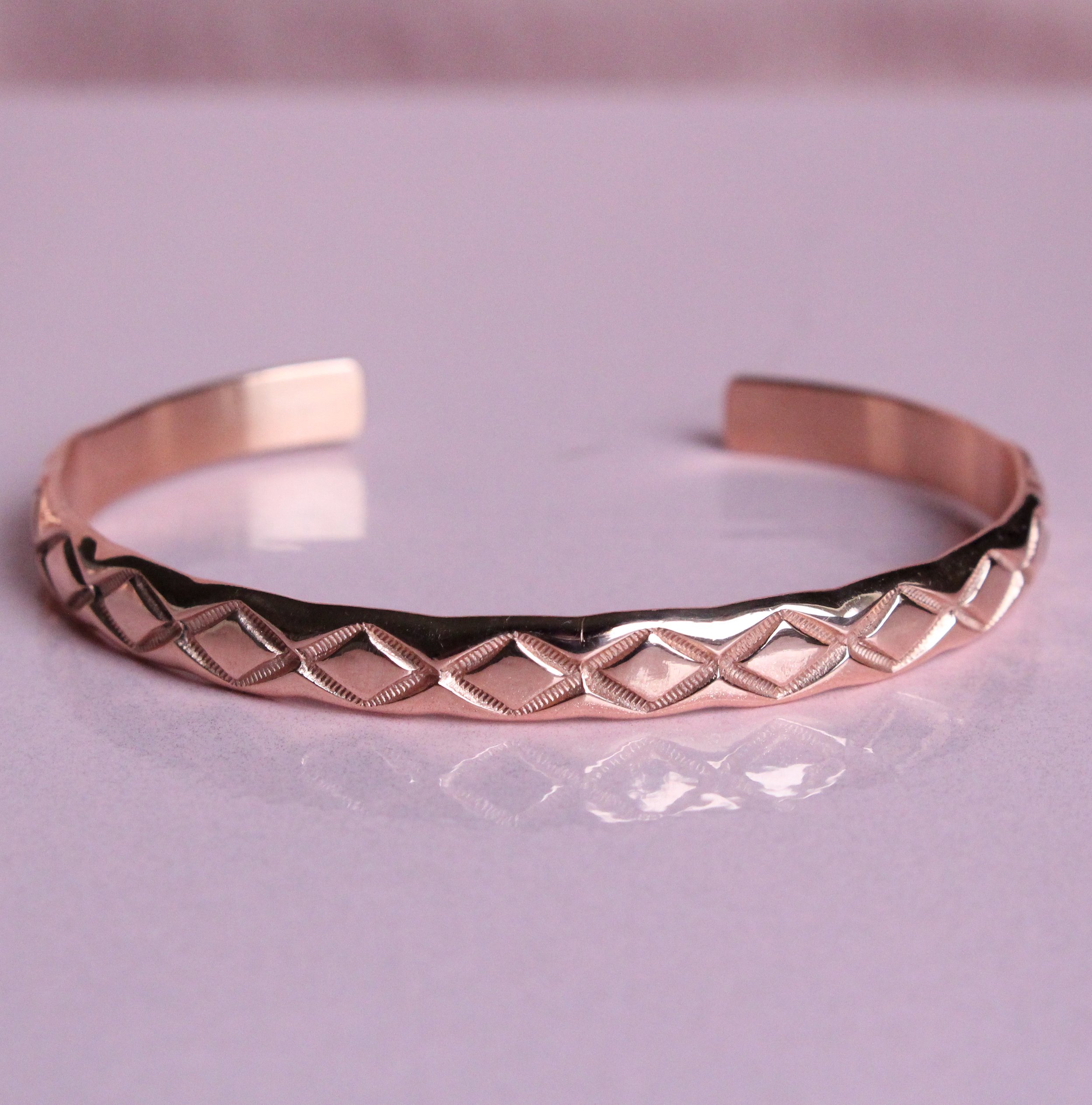 Diamond stamped copper cuff 6”