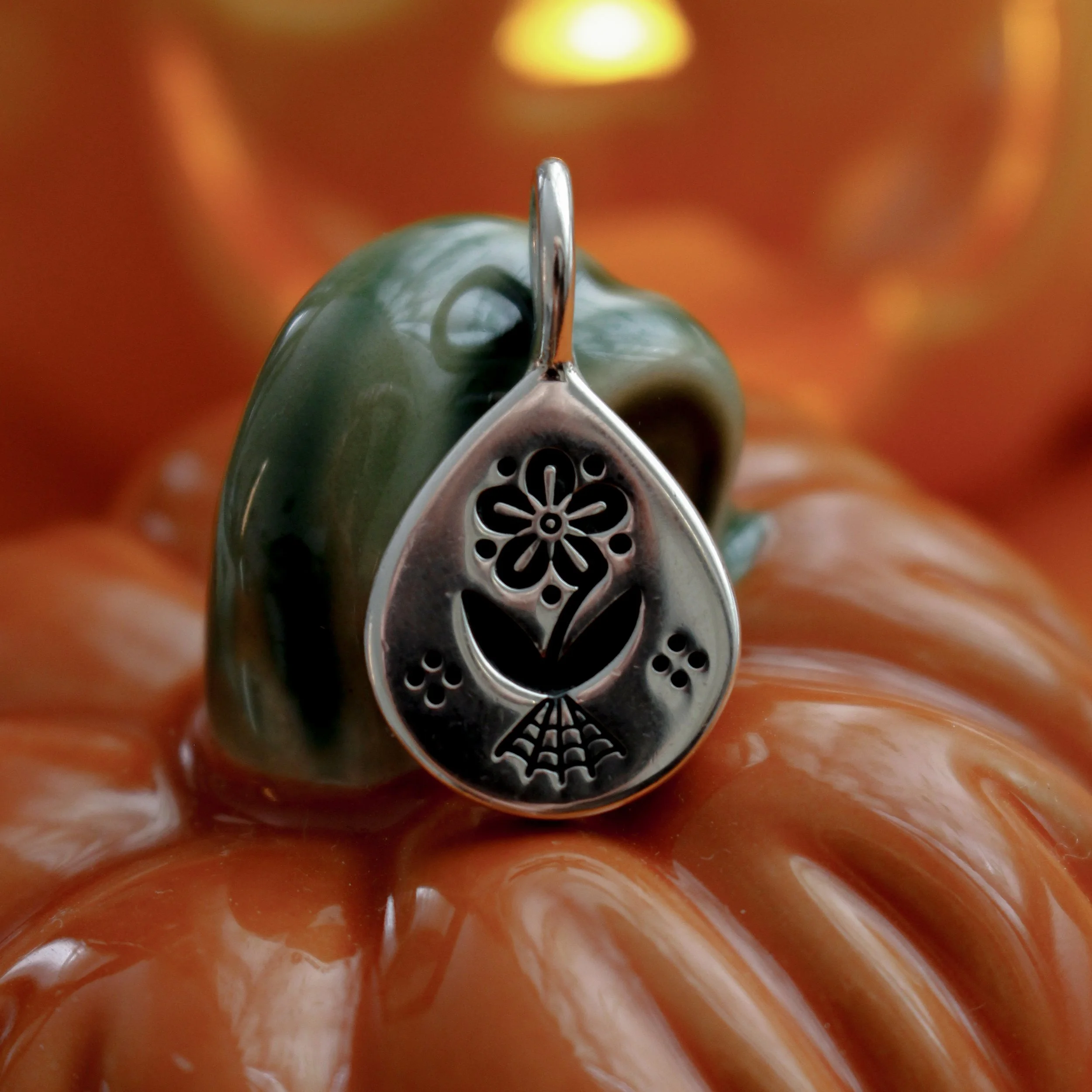 Forget me not web teardrop charm