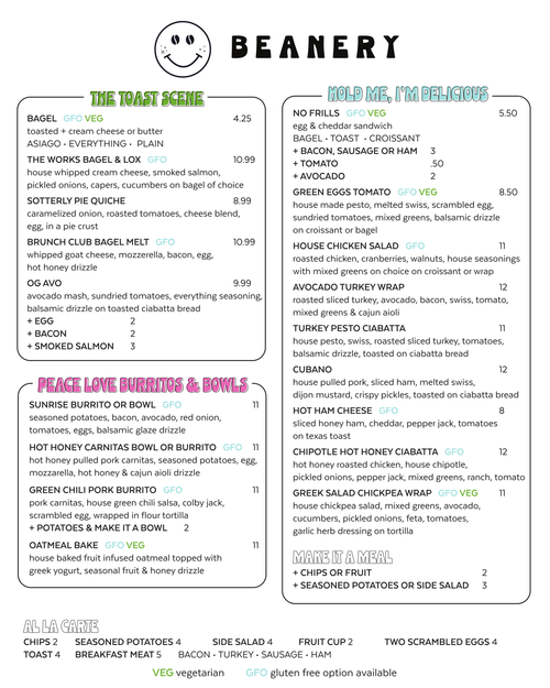 Our Menus — The Beanery