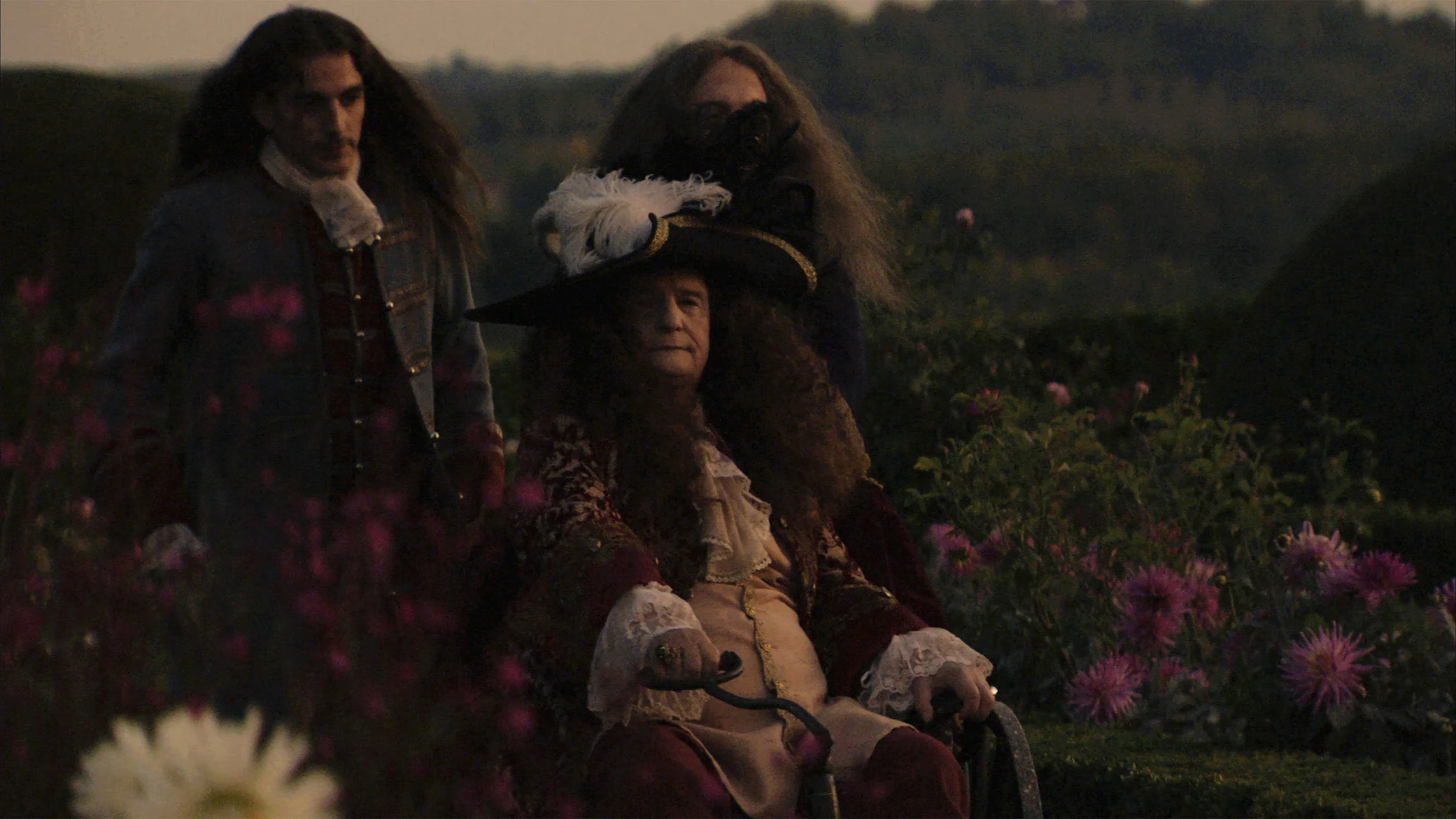 ClÈment Censier, Jean-Pierre LÈaud and Marc Susini (obscured) in a scene from Albert Serra's The Death of Louis XIV . Courtesy of Cinema Guild.