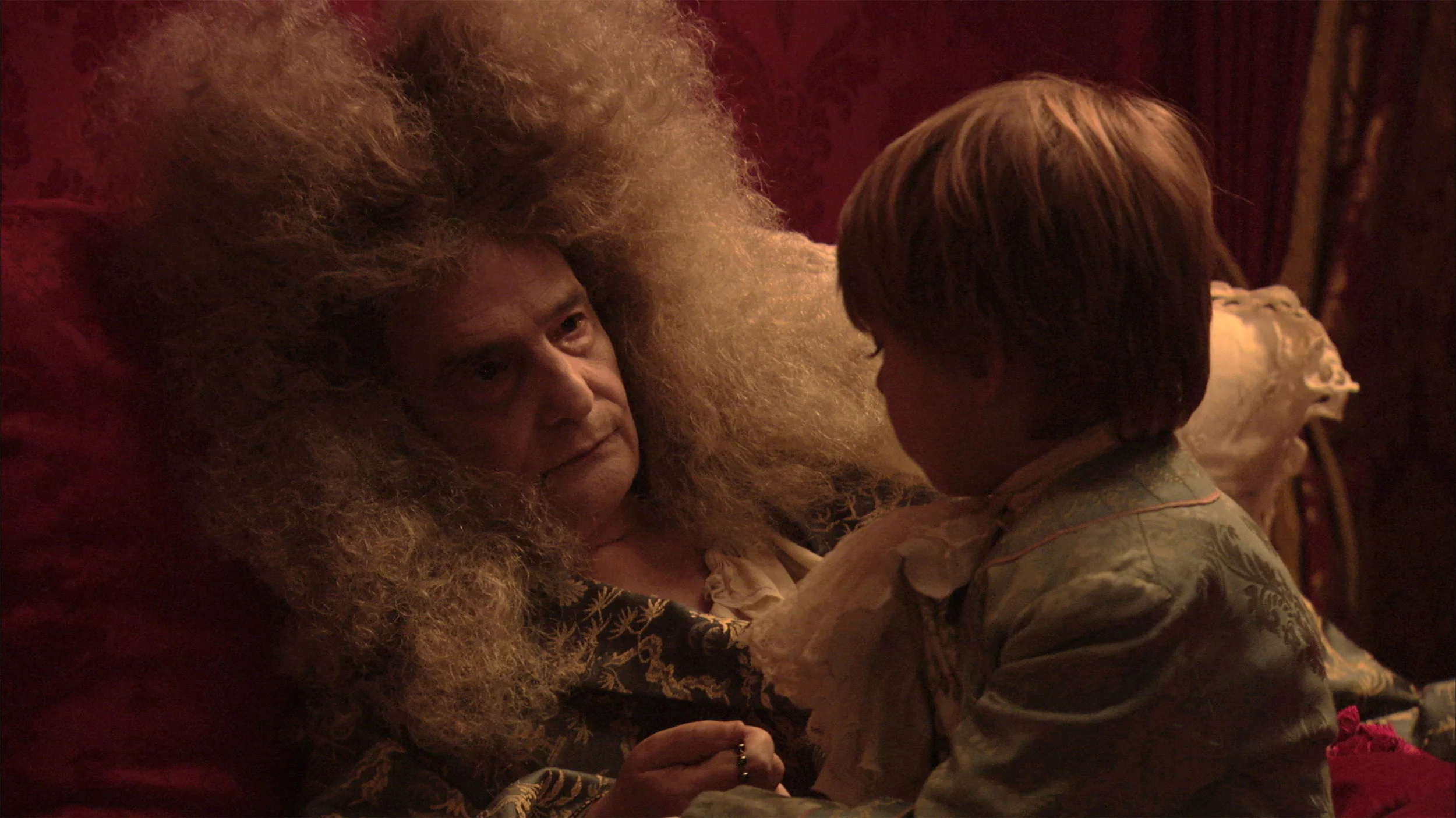 Jean-Pierre LÈaud and Louis XV in a scene from Albert Serra's The Death of Louis XIV.