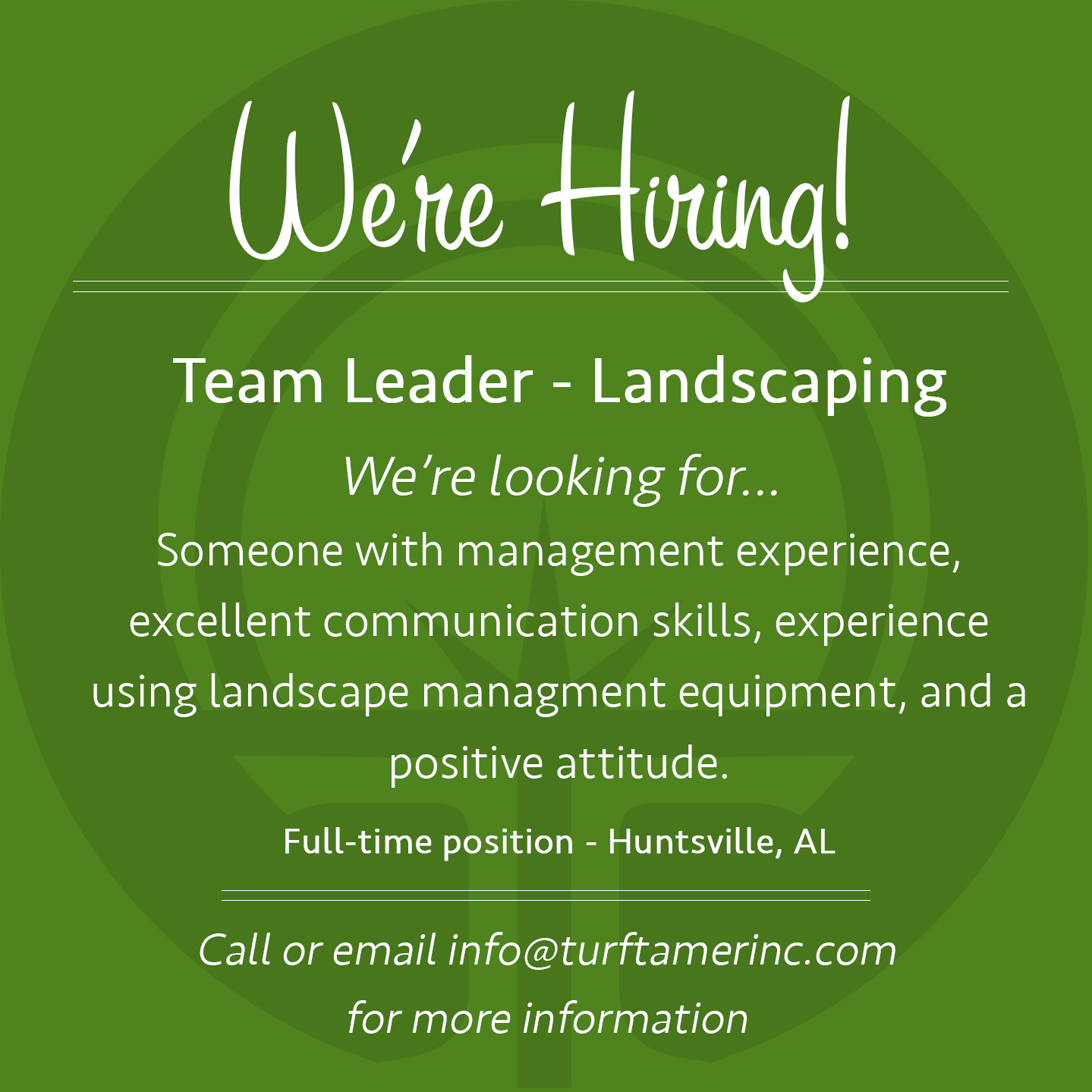 APPLY HERE.QUALIFICATIONS: • Possession of a Valid Driver's License with an acceptable driving record • Management experience preferred • Excellent communication skills, verbal and written • Experience operating all Landscape Management equipment • …