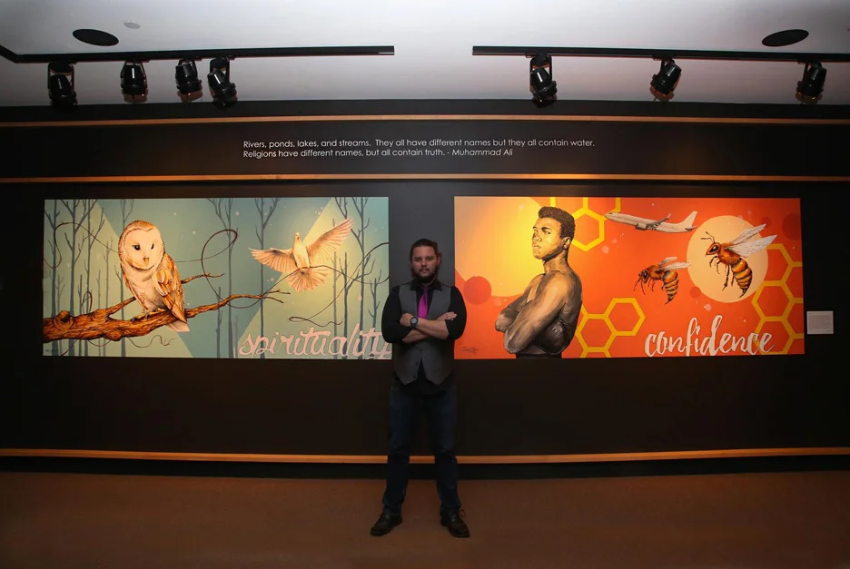 Two of the six murals painted for the Muhammad Ali Center and the Humanitarian Awards.
