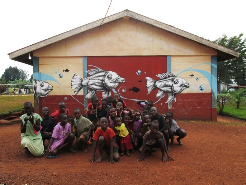 A fish mural painted for the children at a local primary school in Jinja, Uganda