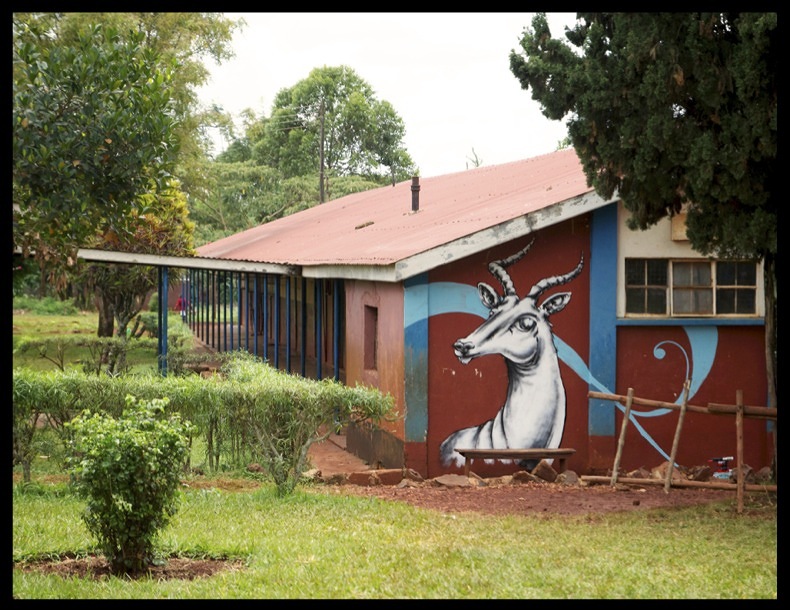Mural of a Kob painted for the children at a local primary school in Jinja, Uganda