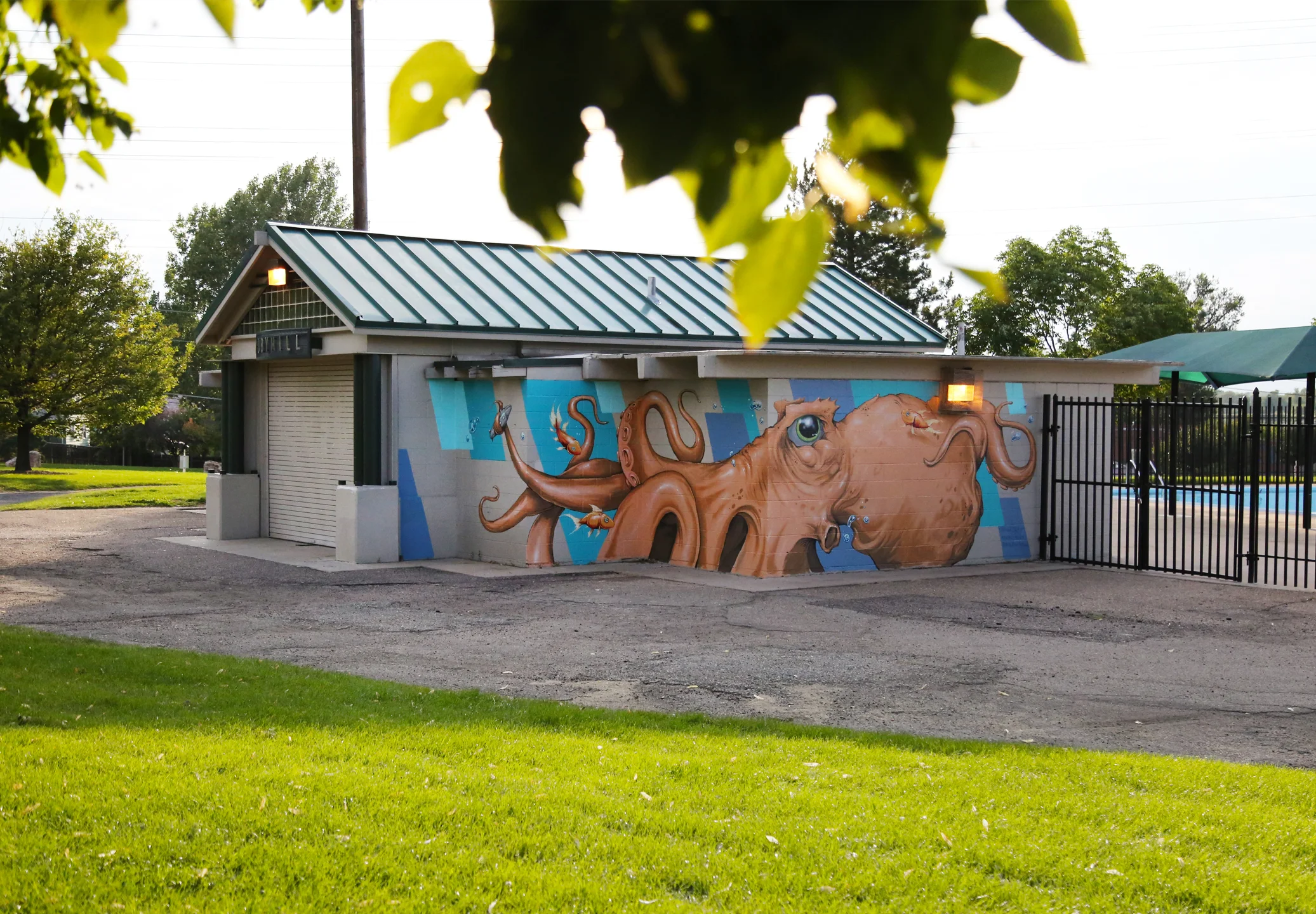 Octopus pool house mural
