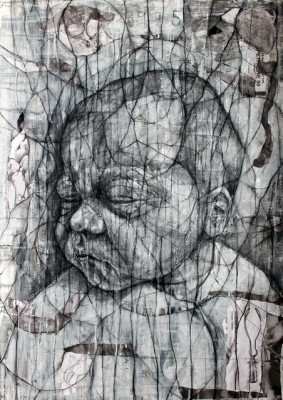 Fentanyl Dreams , 2012-14, Charcoal, acrylic and collage on paper, 84 x 59cm