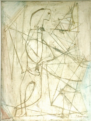 Franciszka Themerson, Why is the mind in the head, oil on canvas, 1954