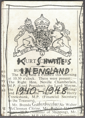 Kurt Schwitters in England, cover design, Gaberbocchus 1958