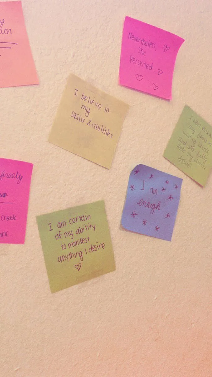 Monica has a wall of positive affirmations in her room. (Photo courtesy of Monica Luhar)