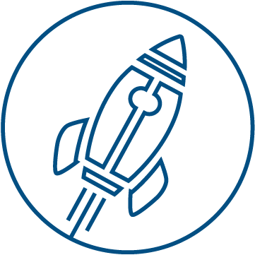 An icon symbolizing Iterative Innovation. A rocket ship taking off.