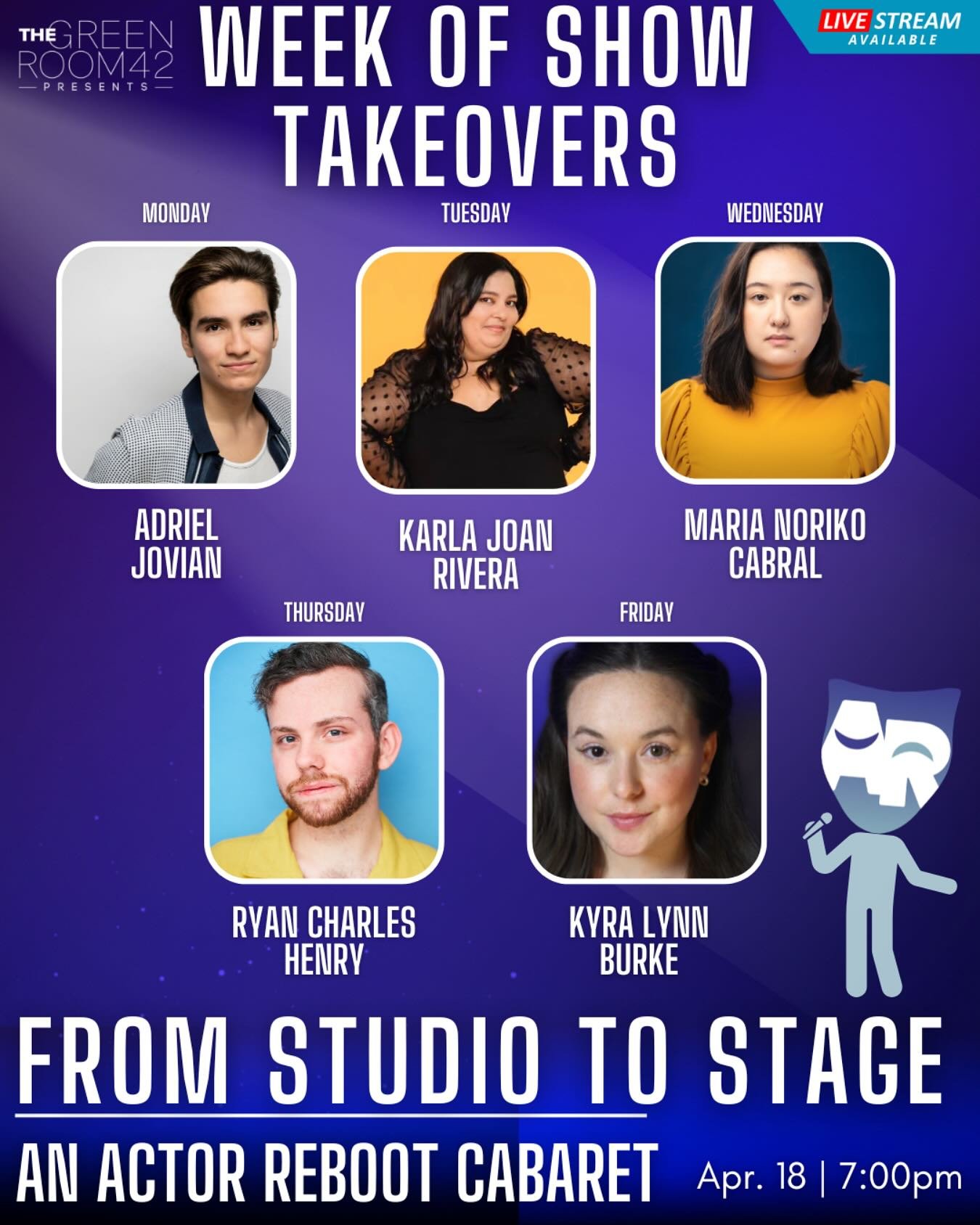STOP SCROLLING — big news!
Our FIRST EVER cabaret — From Studio to Stage — hits The Green Room 42 this Friday at 7pm and it’s gonna be a whole vibe.
We’ve got 5 incredible performer takeovers happening all week! Follow