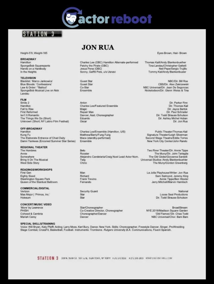 @jonrua1 has a resume full of jaw-dropping accomplishments. We thought the design should match. This is how we Rebooted his resume to spotlight both his career and his story. Which part of this Reboot speaks to you most? #actorresume #broadway #hamil