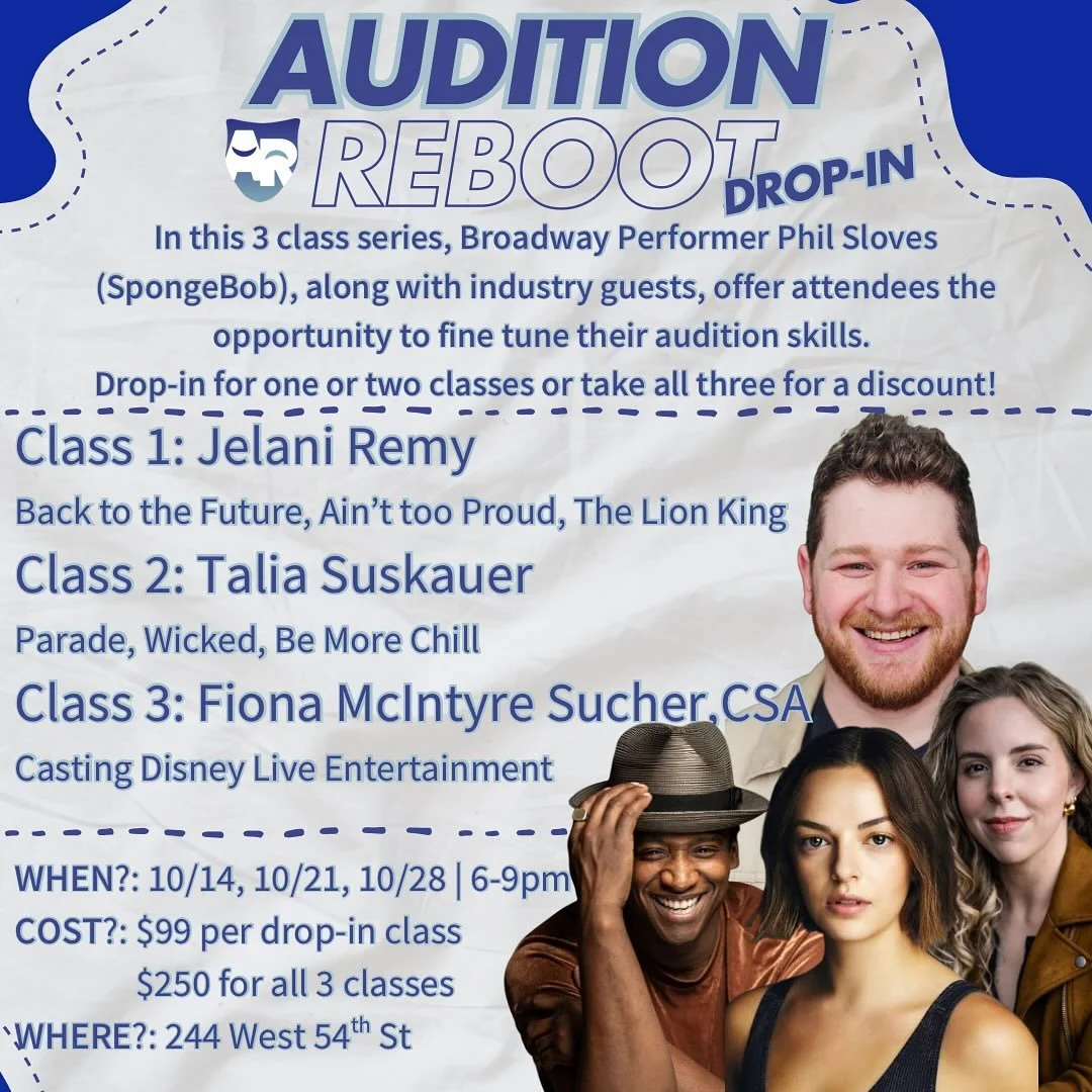 Join our Audition Drop-In classes this October to refresh your rep, test new material, and get real insights from people who know what it takes to book the job.

🌟 Special guests: Jelani Remy, Talia Suskauer, and Fiona McIntyre Sucher, CSA will be b