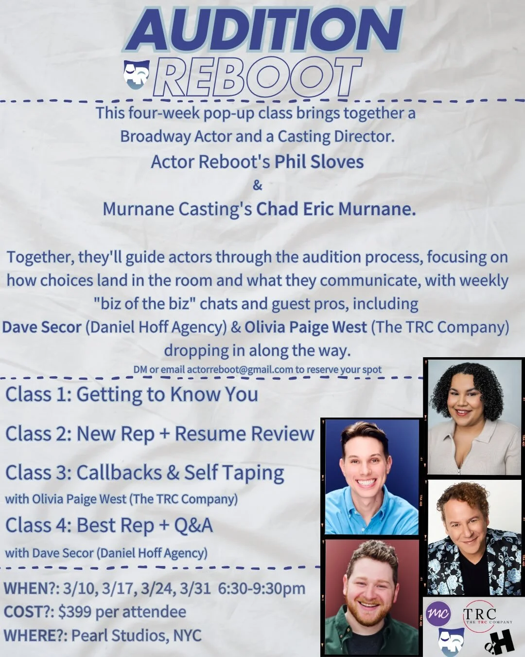 This is a DREAM of a class! Couldn&rsquo;t be more excited to welcome these incredible people into the Actor Reboot family! DM or email us to claim your spot, they won&rsquo;t last long!