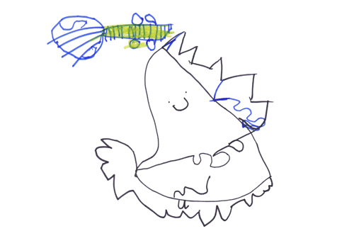 Lara’s drawing of “A Monster playing the guitar”