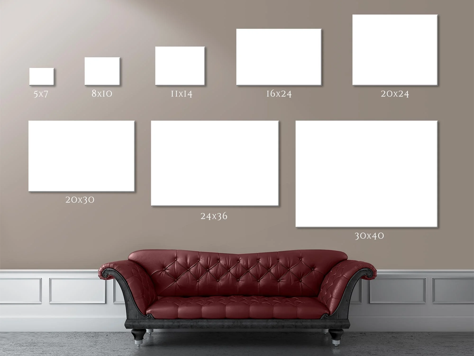 Wall art chart with sofa as reference. Sizes from 5"x7" to 30"x40" and custom orders available.