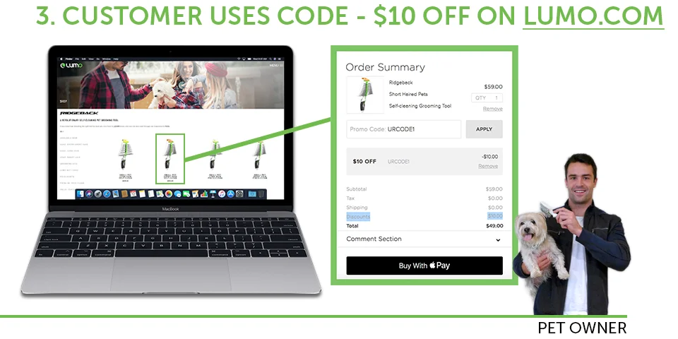 Your customers can use your code to get a $10 discount when buying a Ridgeback grooming tool on LUMO.COM . Pet owners can use the LUMO Ridgeback between salon/mobile appointments, to manage shed hair at home, and reduce the work you have to do with the pet at the next appointment.