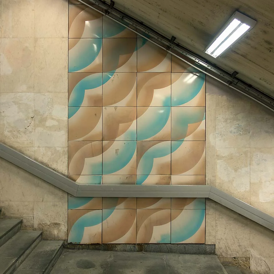 Árpád híd station on Budapest's Metro 3 line, opened in 1984, sports some lovely decade-appropriate wall art at entrances/exits to the platforms.