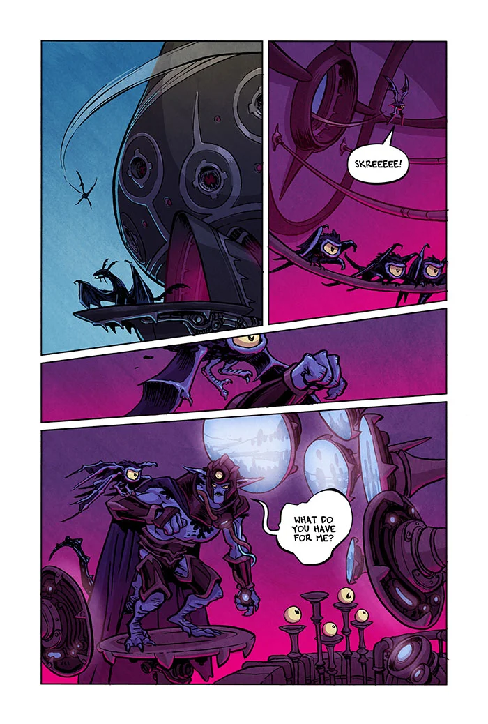 Inside Mal Threck's skyship.
