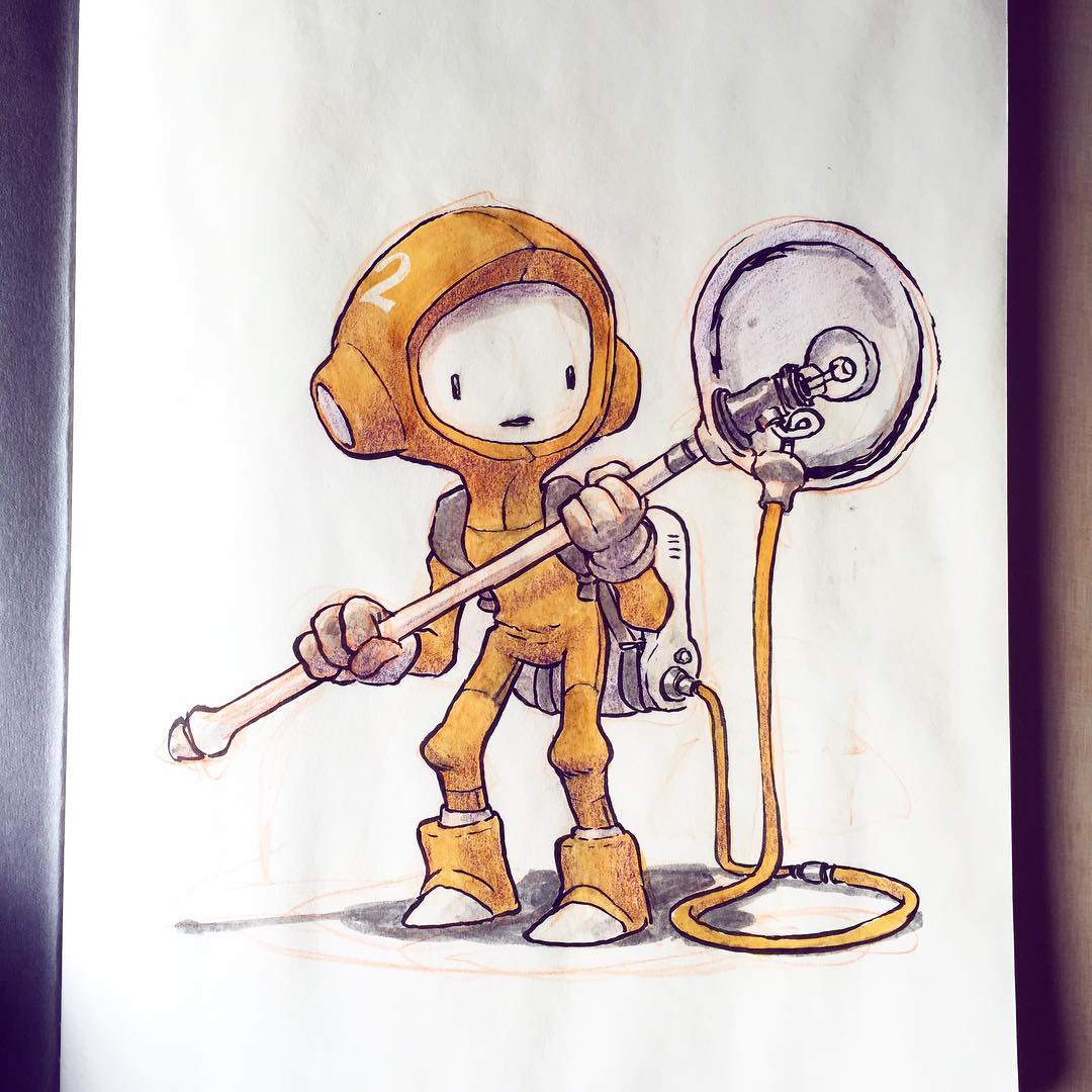 This is my go-to default subject matter when I don't know what to draw. Little bots with numbers on them. I did 200 of them several years ago. This drawing and the next are me toying with the idea of doing another hundred.