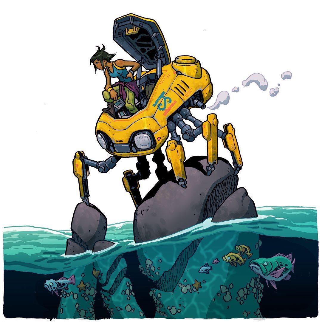 What is she looking for?

#marchofrobots 

Big thanks to @jcaffoe for helping with colors on this one.

#mechas #powersuit #robotica #comicart #submersible