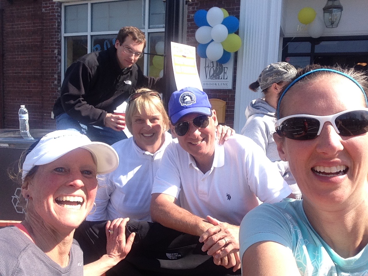 Kelly’s cheer squad at the Boston Marathon.