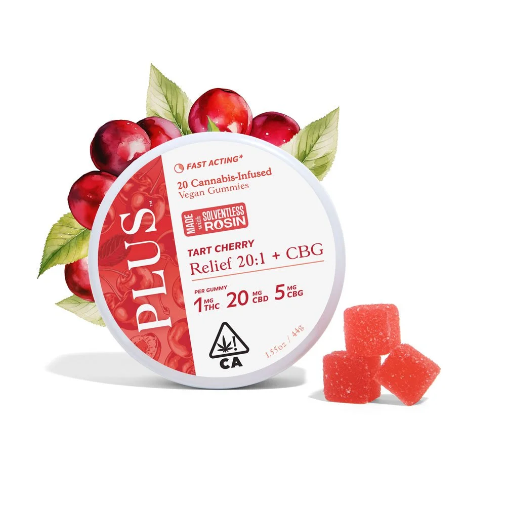 plus tart cherry relief gummy tin