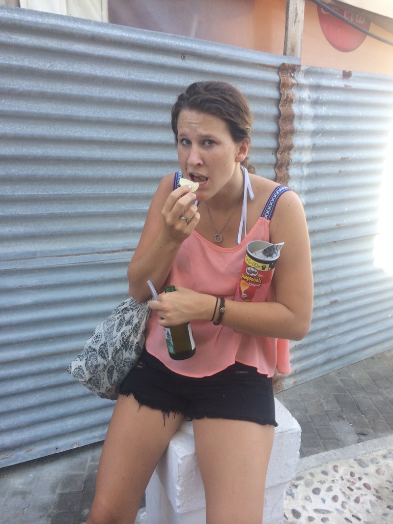 (Post Mykonos Meg at the port awaiting escape)