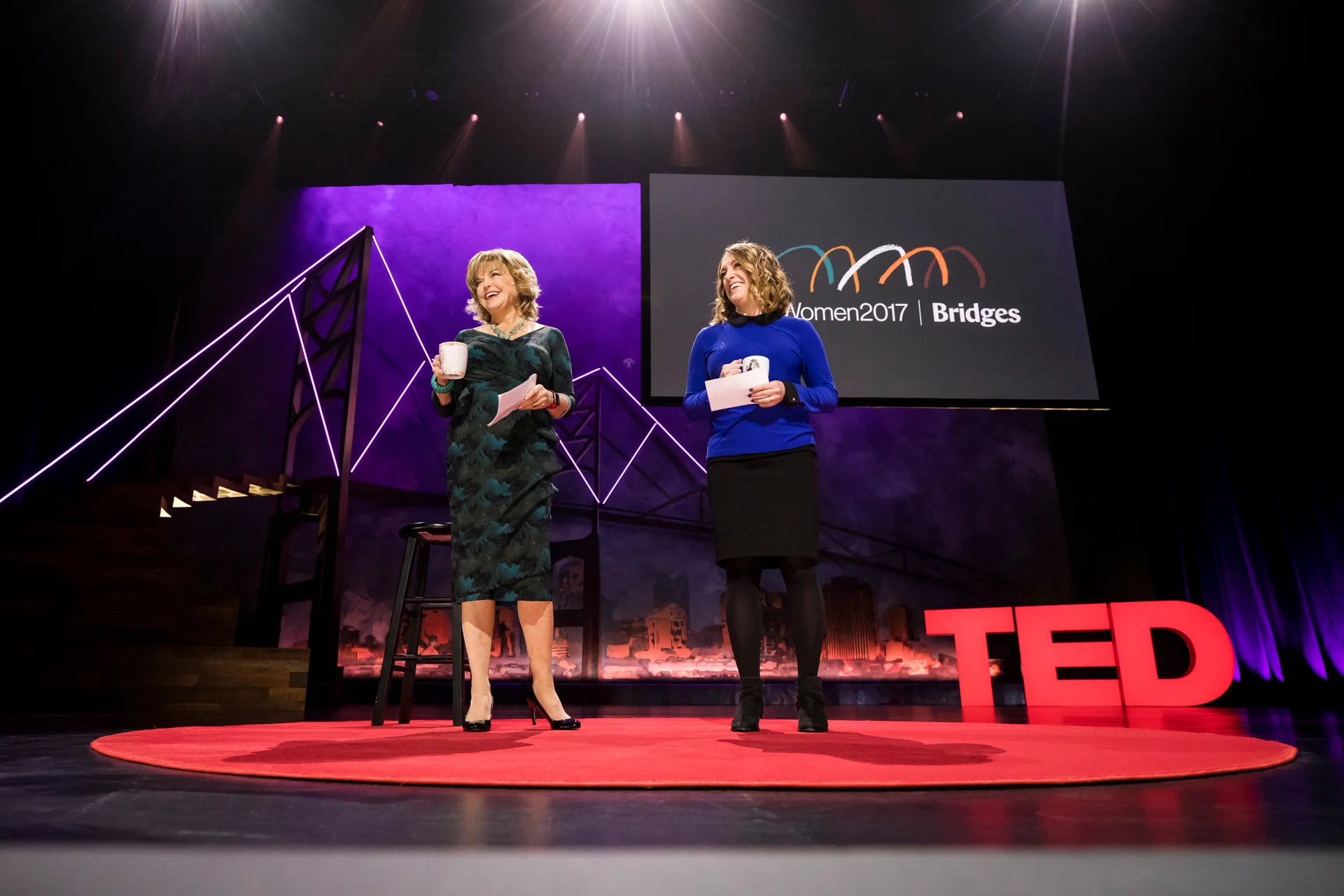 Hosts Pat Mitchell & Kelly Stoetzel speak at TEDWomen 2017 — Bridges, November 1-3, 2017, Orpheum Theatre, New Orleans, Louisiana. Photo: Ryan Lash / TED