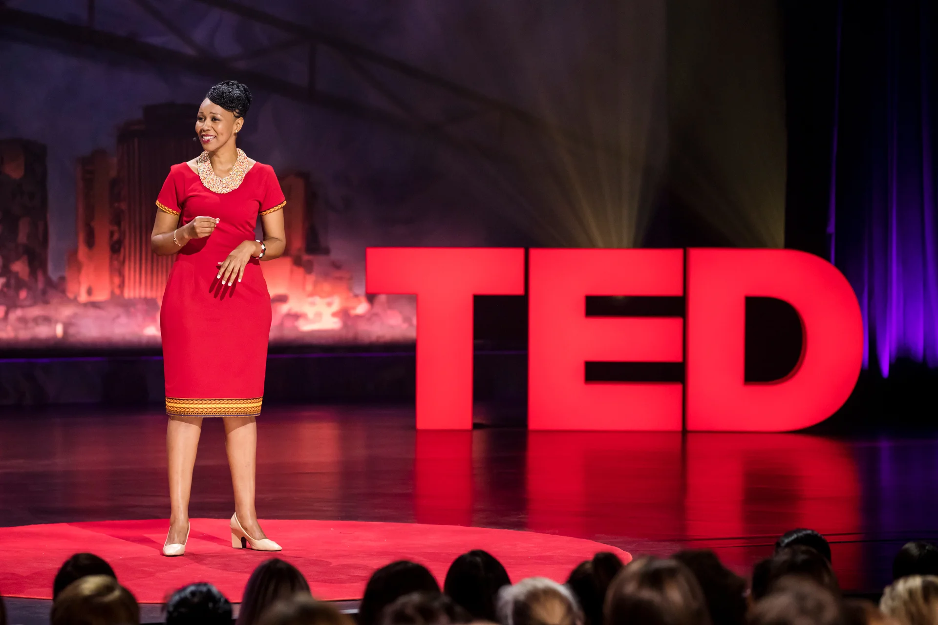 Teresa Njoroge ( Clean Start ) speaks at TEDWomen 2017 — Bridges, November 1-3, 2017, Orpheum Theatre, New Orleans, Louisiana. Photo: Stacie McChesney / TED