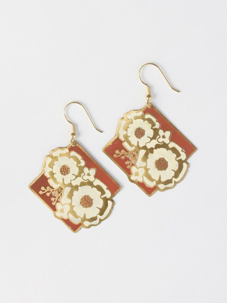 Still Life Earrings: hand painted brass
