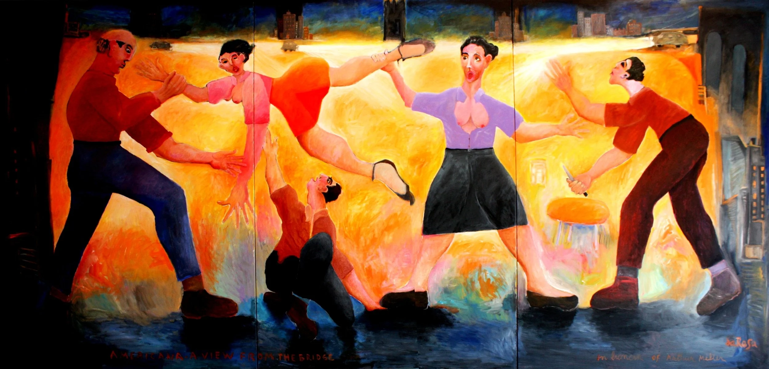 A View From the Bridge<br>In Honour of Arthur Miller<br>75 x 156"<br>Triptych/Acrylic on Canvas, 2015