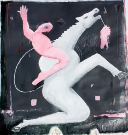 Horsing Around<br>26 x 23.75"<br>Acrylic on Paper, 2017