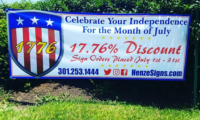 We live in the greatest nation in the history of the world. Henze signs wants to celebrate by giving our customers 17.76% off on all orders placed during the month of July. Celebrate Your Independence!
#signs #yardsigns #banners #aluminum #trucklette