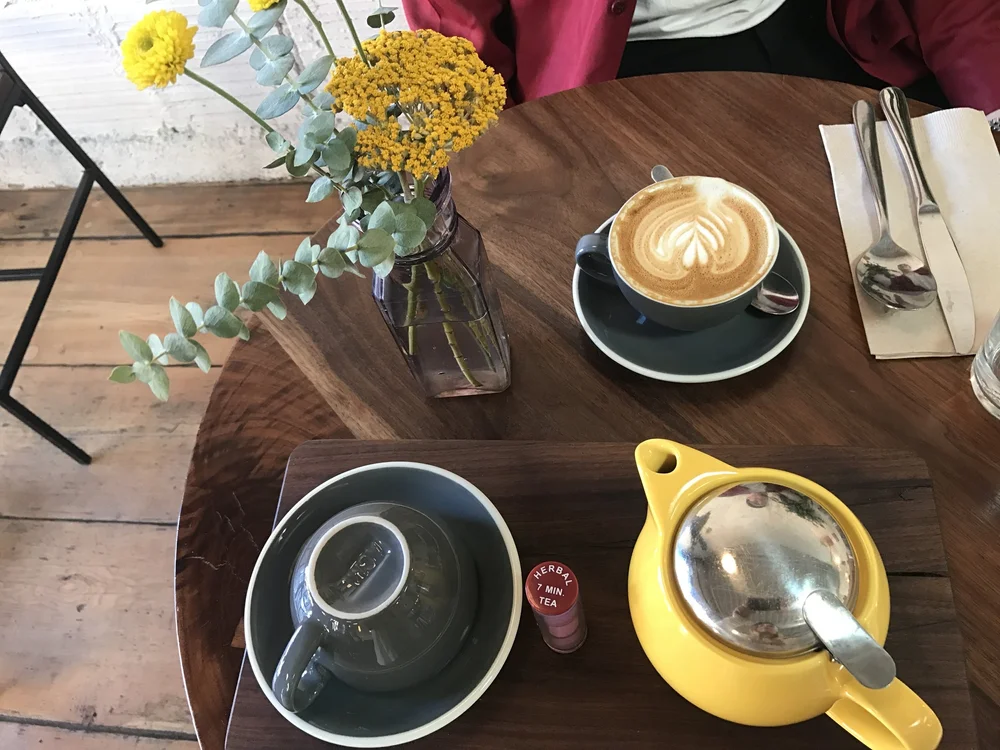  Breakfast at  Stowaway , Cashew Milk Latte + Spiced Fruit Toast, = yes please! 