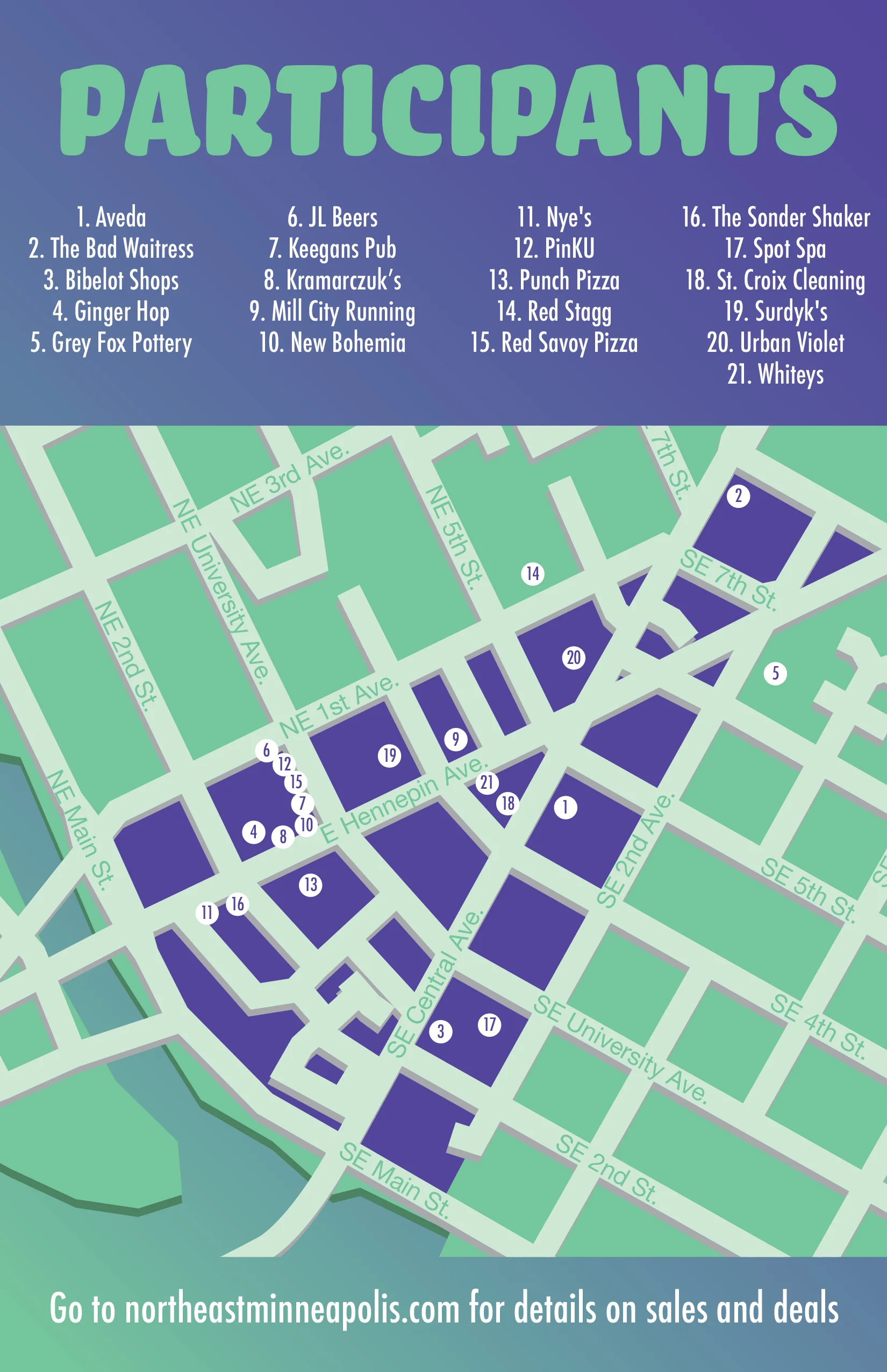 Postcard featuring a map of the neighborhood and list of participants. Design by Kazoo Branding.
