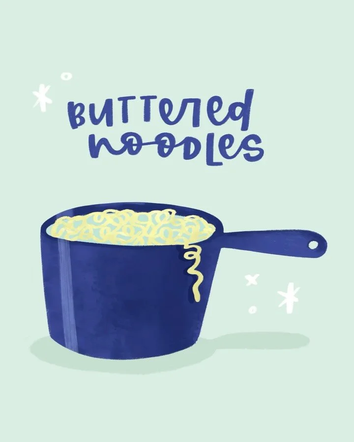 I love the idea of going back and redrawing old stuff. I drew the original (slide 3) in 2019. Pre-pandemic, a simpler-ish time, I was still in my 20s &hellip; probably eating a lot more buttered noodles. 😂🧈 can&rsquo;t wait to redraw this again in 