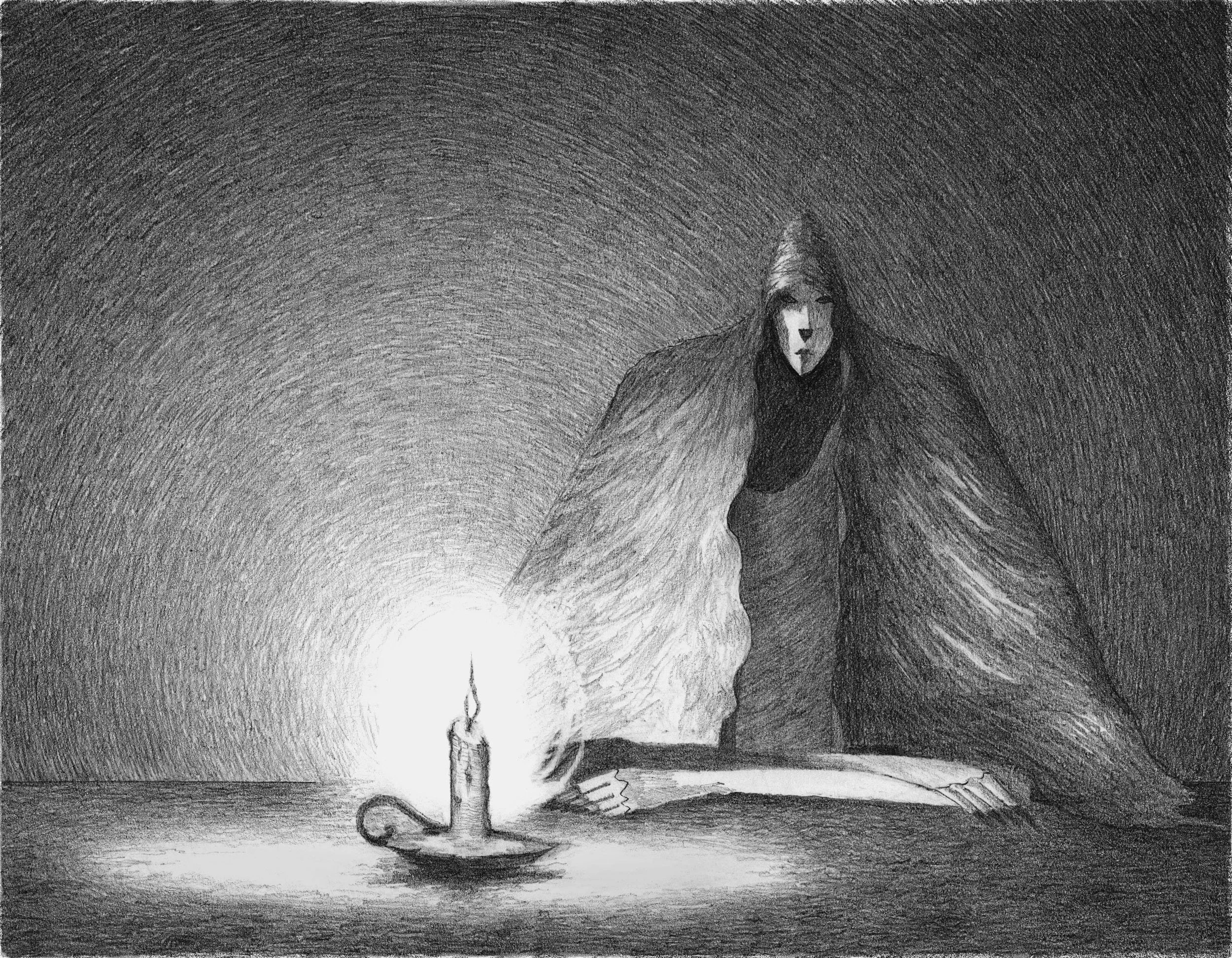 "The Visitor" Dark Fantasy Pencil Illustration