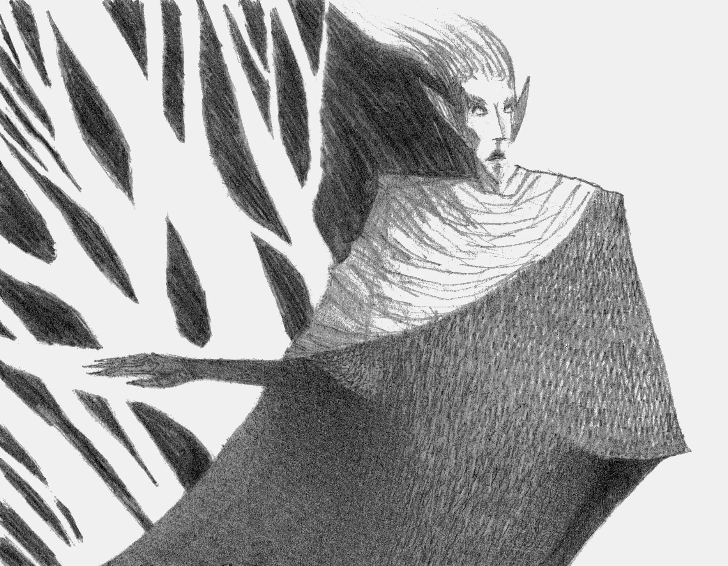 "Silver" Elf Dark Forest Fantasy Drawing