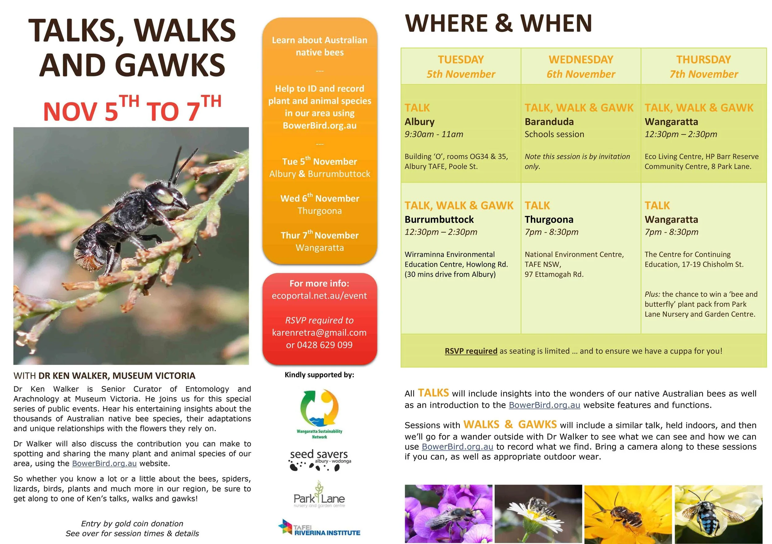 Public events: Native bees and all sorts of ID