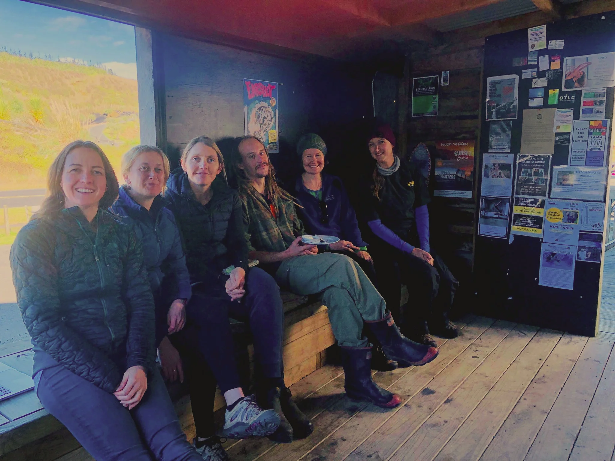 Burrow Buddy team photo! Shelley, Kate, Kylie, Duncan, Nic and Bexie. Rock It Cafe is well placed for our morning tea breaks