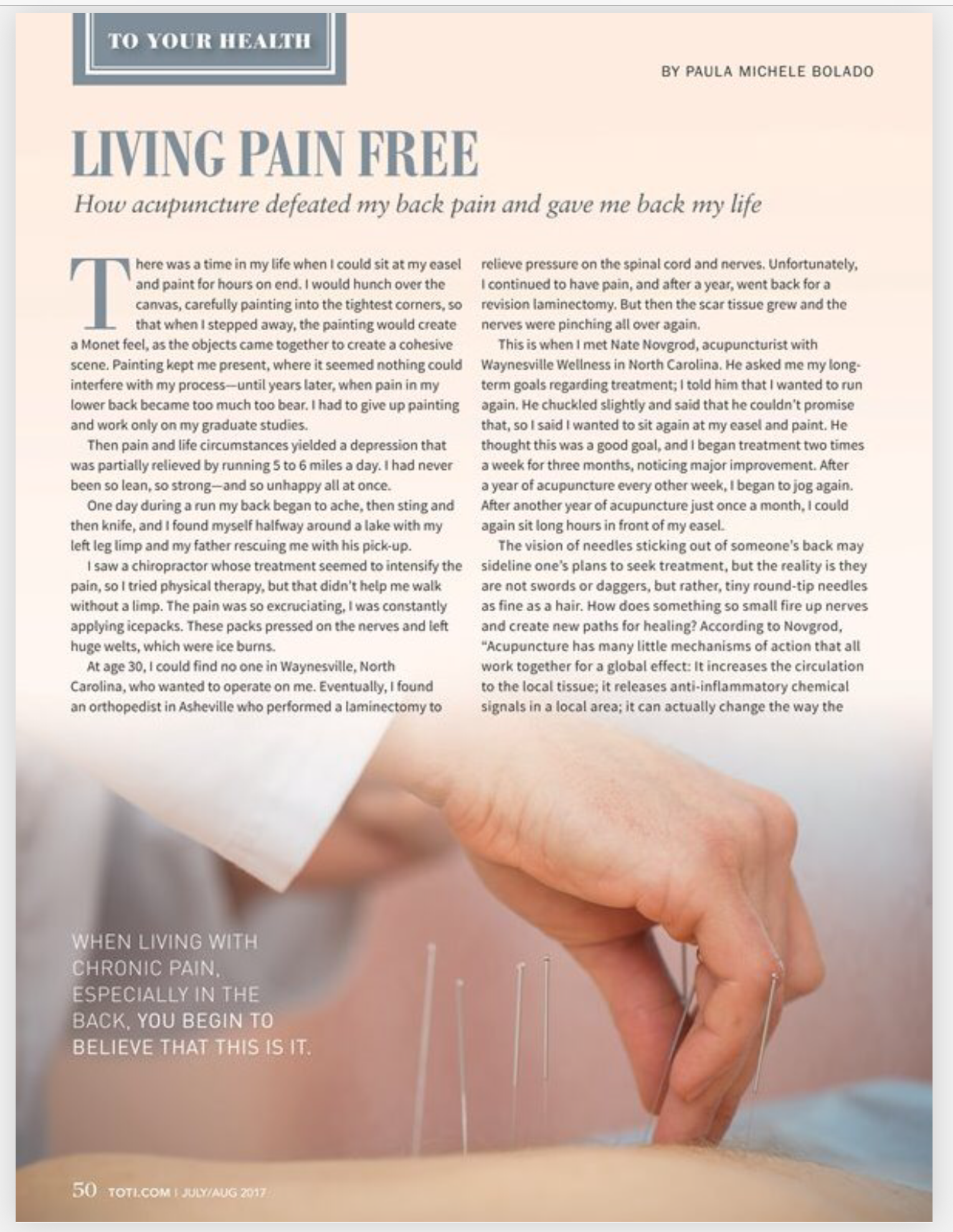 "Living Pain Free" Times of the Islands July/August 2017