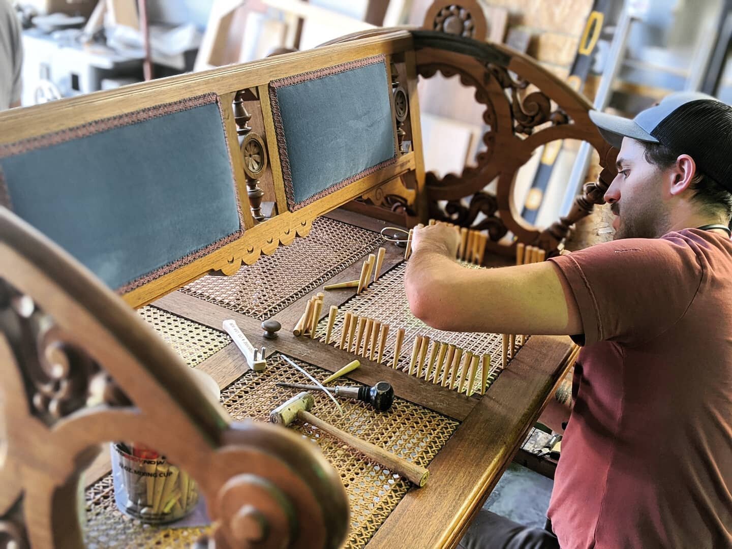 We can cane!

Caned furniture is making a huge comeback right now in design. This ancient weaving technique is a dying trade and we are proud our co-owner, Jake, is one of only a handful of individuals we know of Colorado who can replace both sheet c